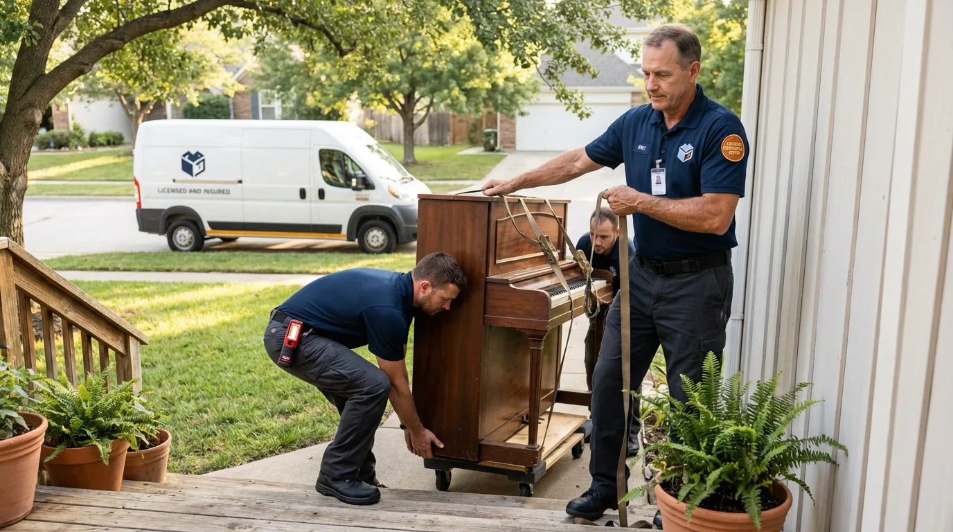Licensed piano movers securing grand piano in Nitro, WV